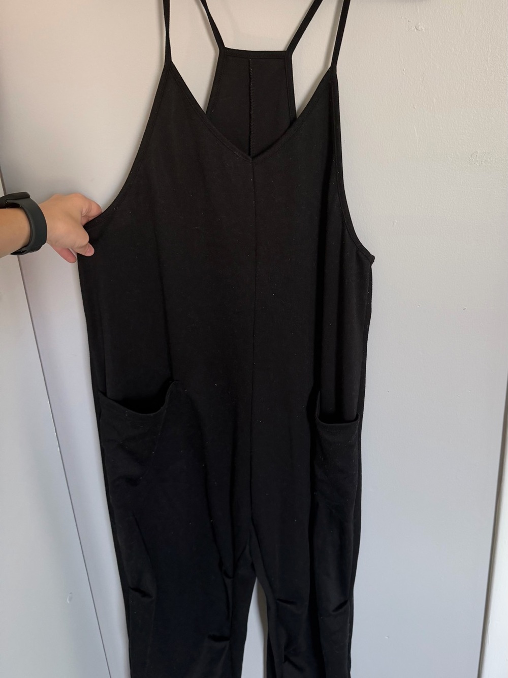 SHEIN Black Spaghetti Strap Pocket Jumpsuit